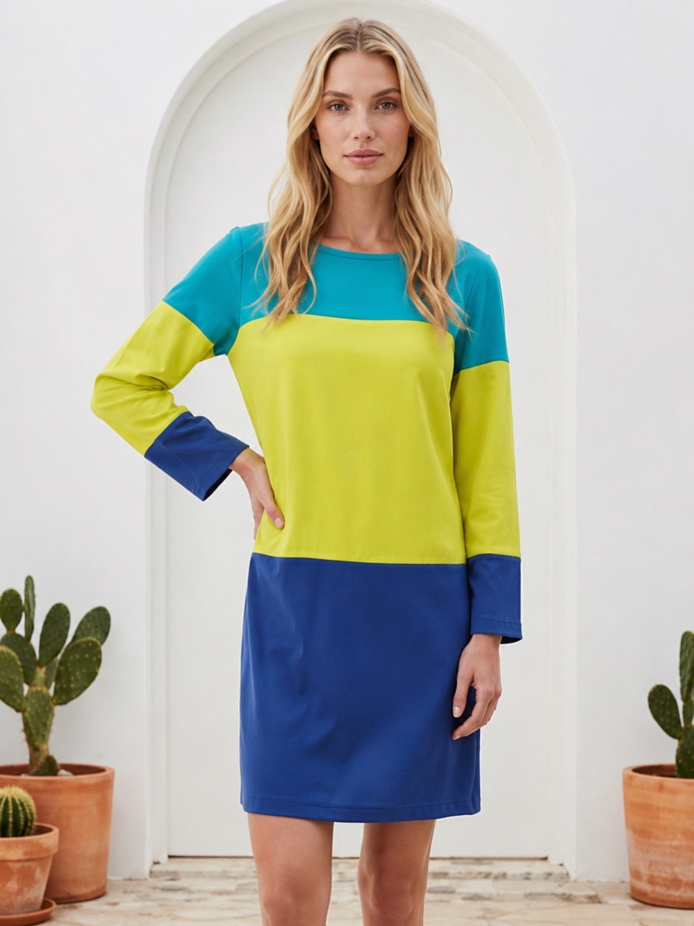 Maeve Anthropologie Colorblock Shift Dress Blue Yellow Size 8